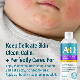 Baby morning routine with A+D spray demonstrating calm, quick facial cleanup
