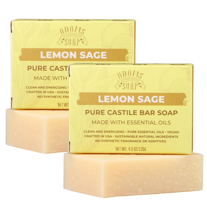 Adams Handmade Soap front packaging shows label and ingredients benefits