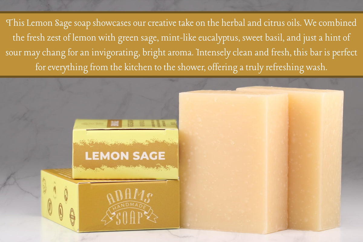 Adams Handmade Soap rich lather in hand demonstrating moisturizing foam
