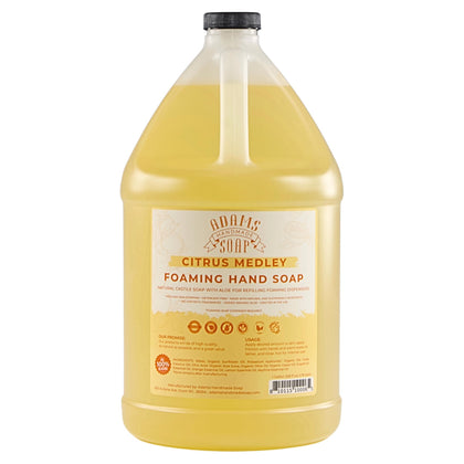 Adams Handmade Soap gallon bottle front view showing product and citrus label for convenient refills