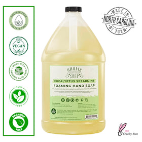 Adams Handmade Soap cap and neck detail highlighting leak-resistant refill convenience