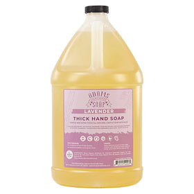 Adams Handmade Soap gallon front label showing lavender scent and refill benefits