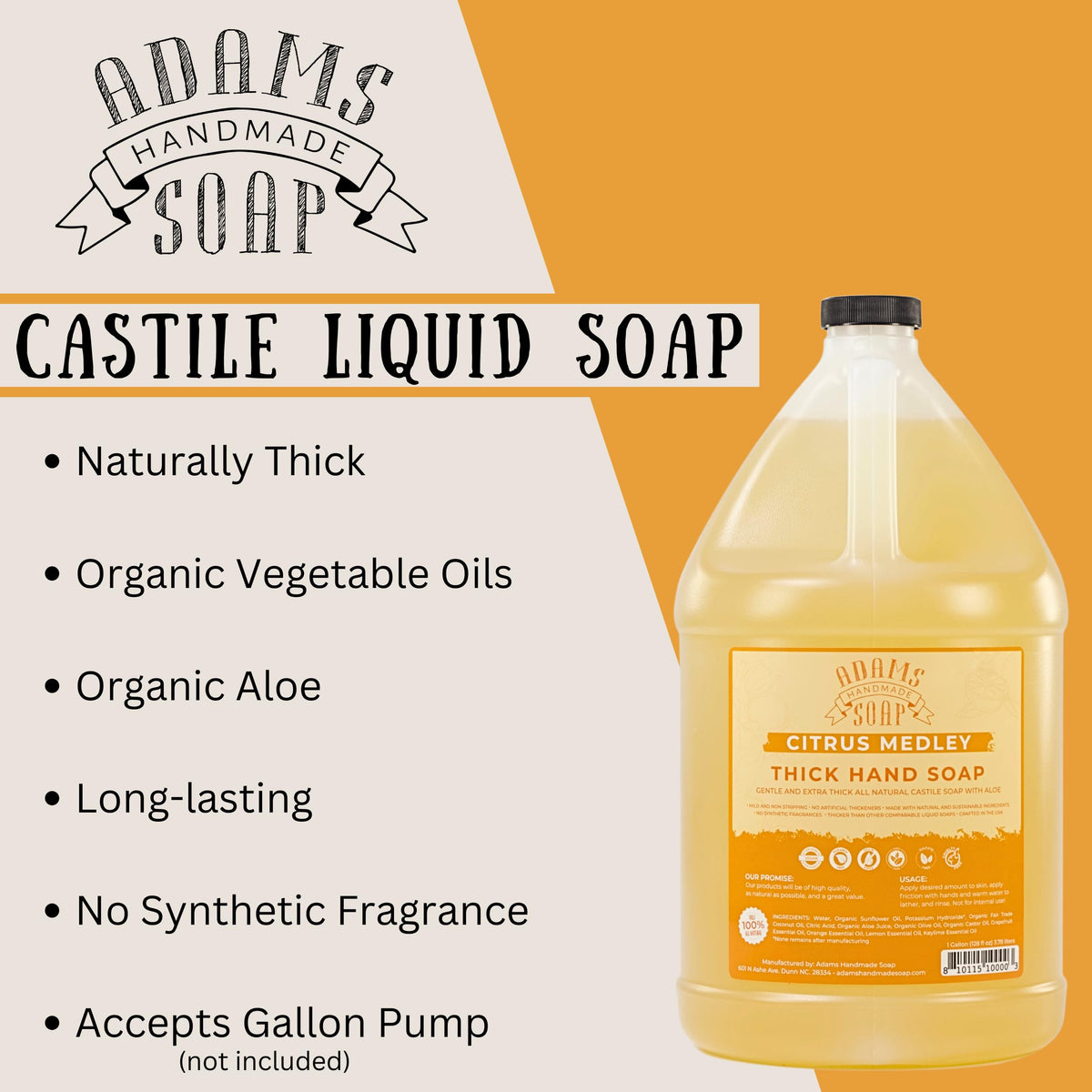 Adams Handmade Soap pouring into dispenser at sink for easy economical refills