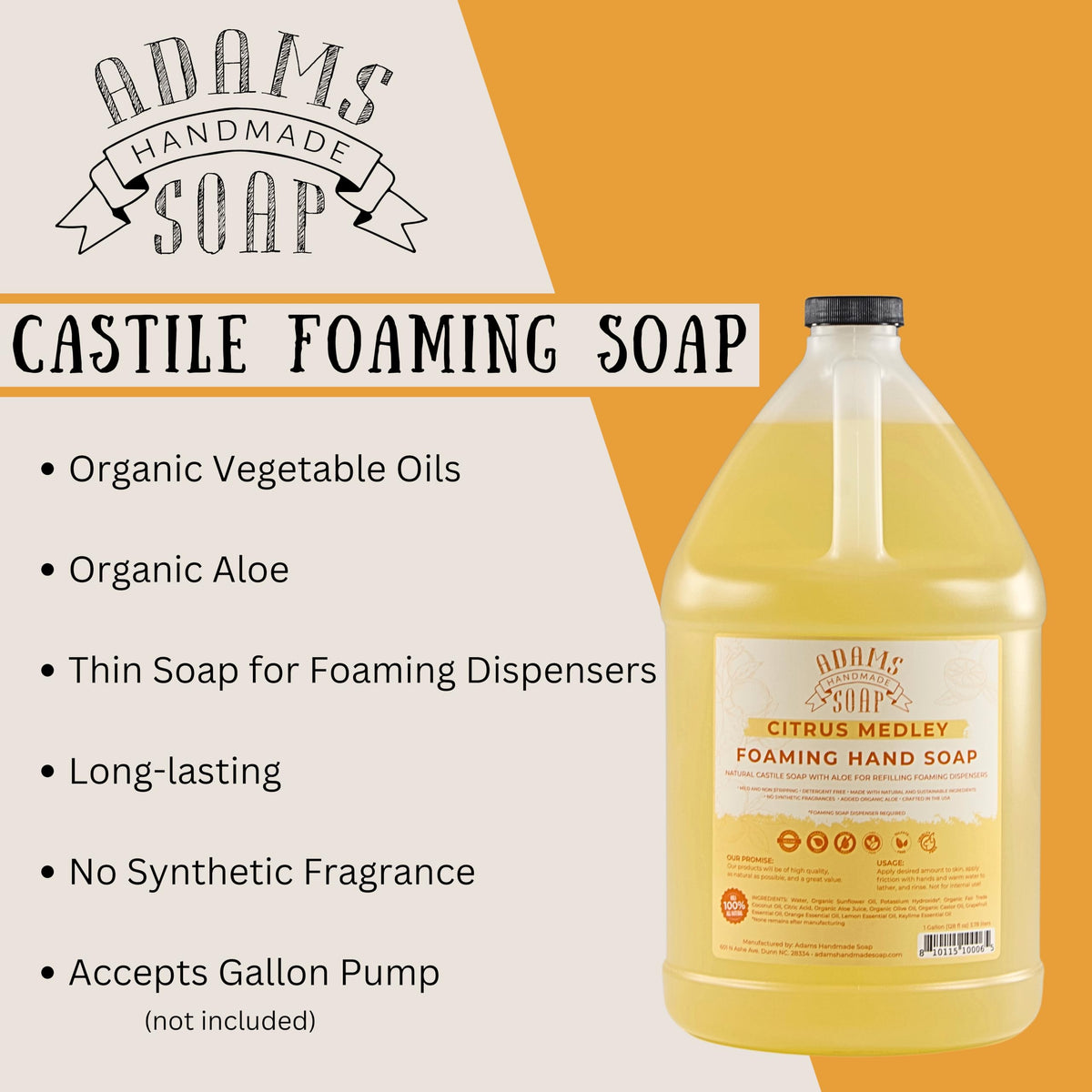 Adams Handmade Soap being poured into a foaming pump dispenser for easy, mess-free refills