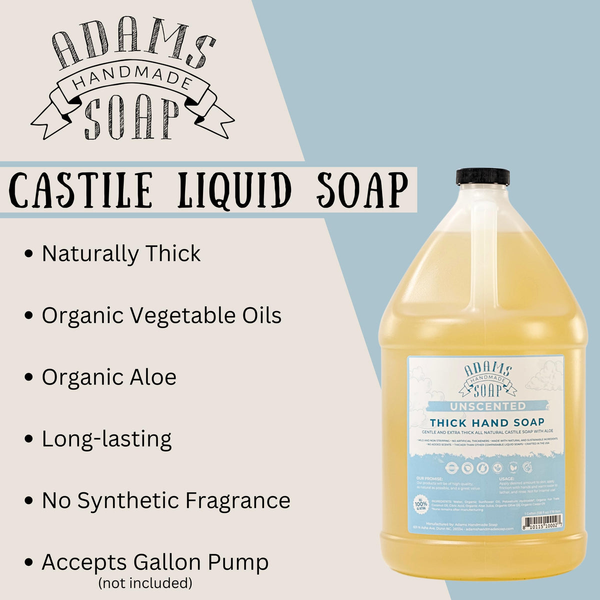 Adams Handmade Soap being poured into a foamer bottle showing easy refill benefit