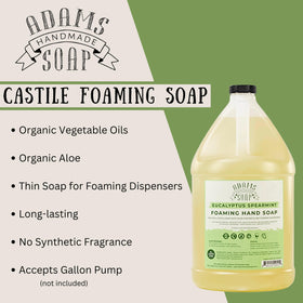 Adams Handmade Soap pouring into foaming dispenser demonstrating easy pre-diluted refill
