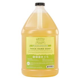 Adams Handmade Soap gallon bottle front label showing lemongrass and organic benefits
