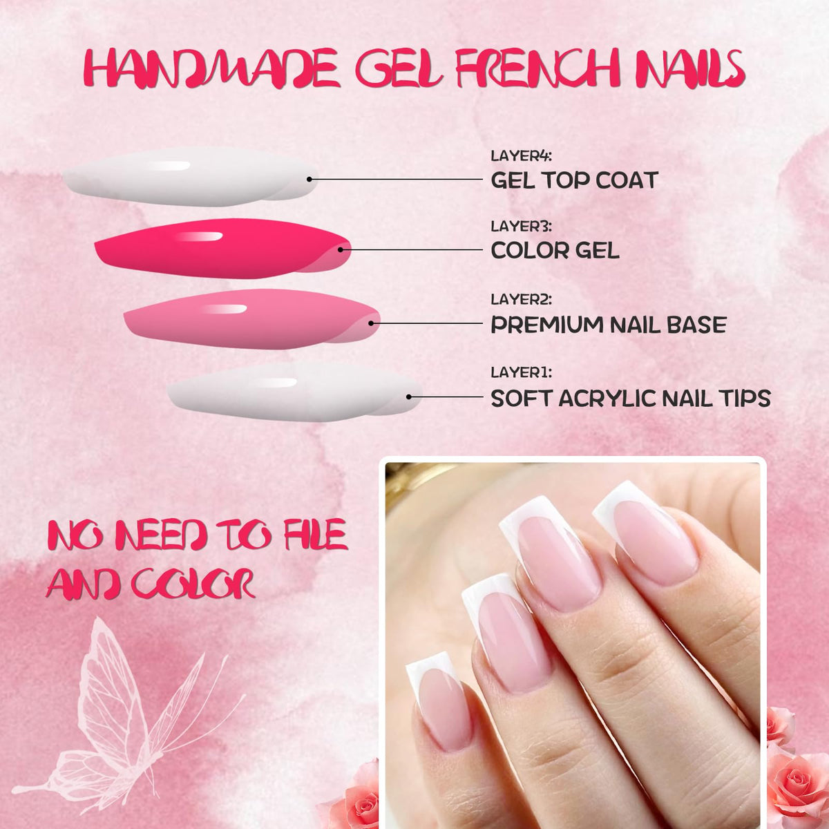 AddFavor nails applied on hands demonstrating elegant French tip look