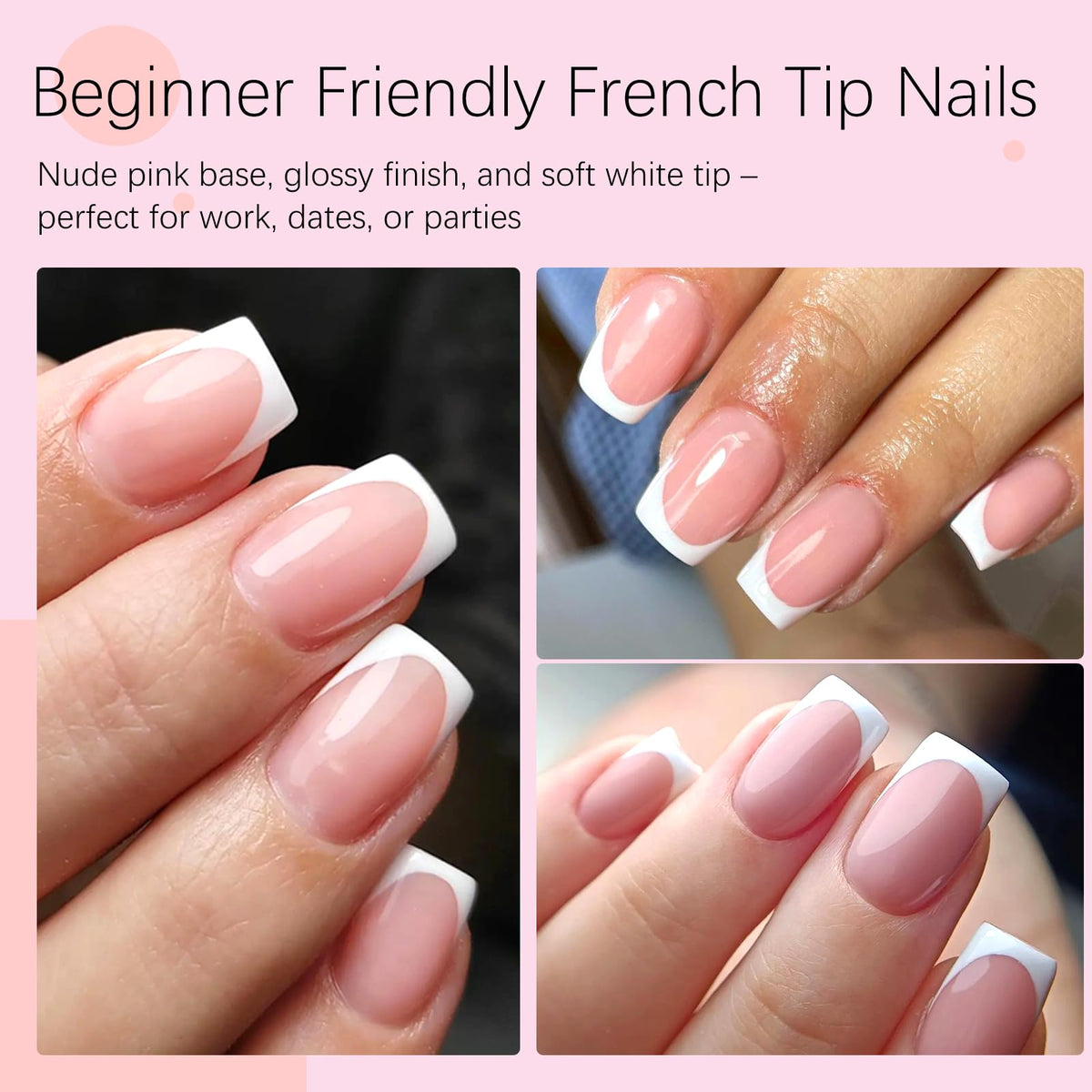 AddFavor close-up of glossy white French tip detail for a polished look