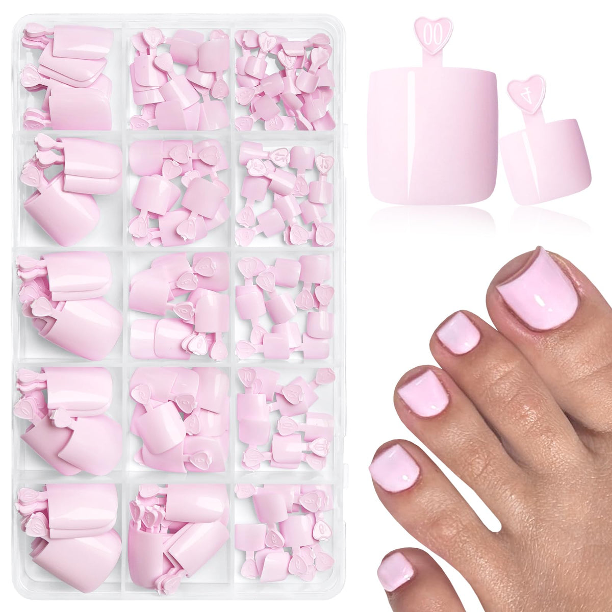 AddFavor front packaging showing 160 pink press-on toenails for quick pedicures