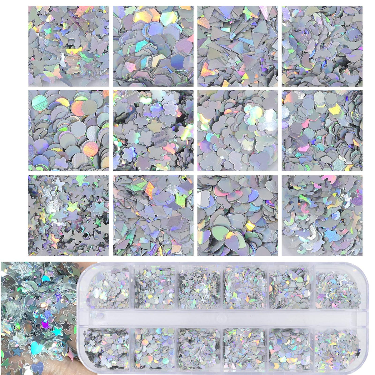 AddFavor laser silver chunky glitter texture showing reflective chunky sparkle