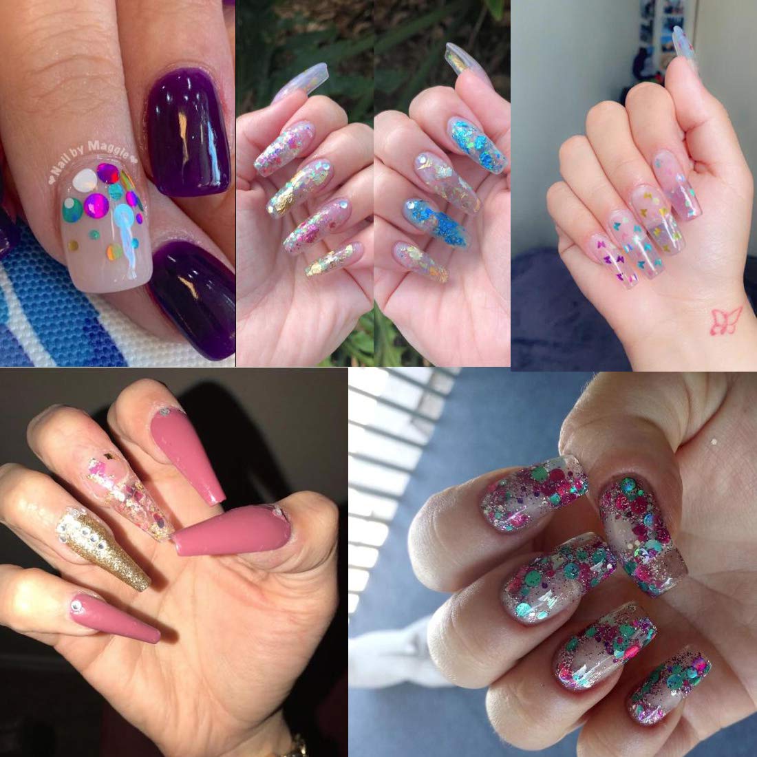 AddFavor finished manicure lifestyle shot showing multishape sparkle for inspiration