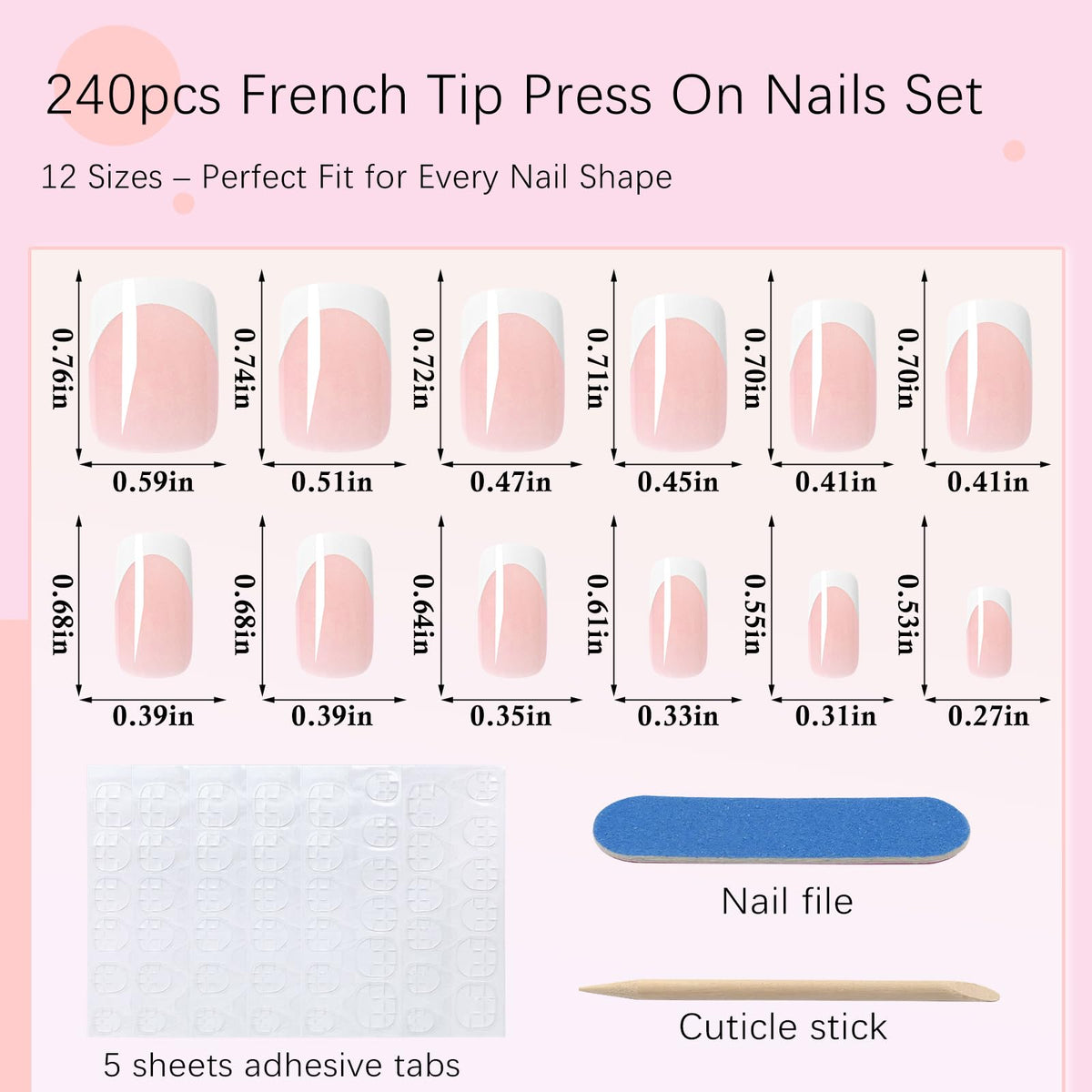 AddFavor layout displaying 12 nail sizes to ensure a precise fit