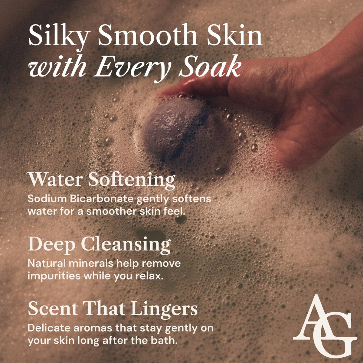 ADELEGOURDAIN bath scene in bathroom lifestyle setting conveying calming at-home spa benefit