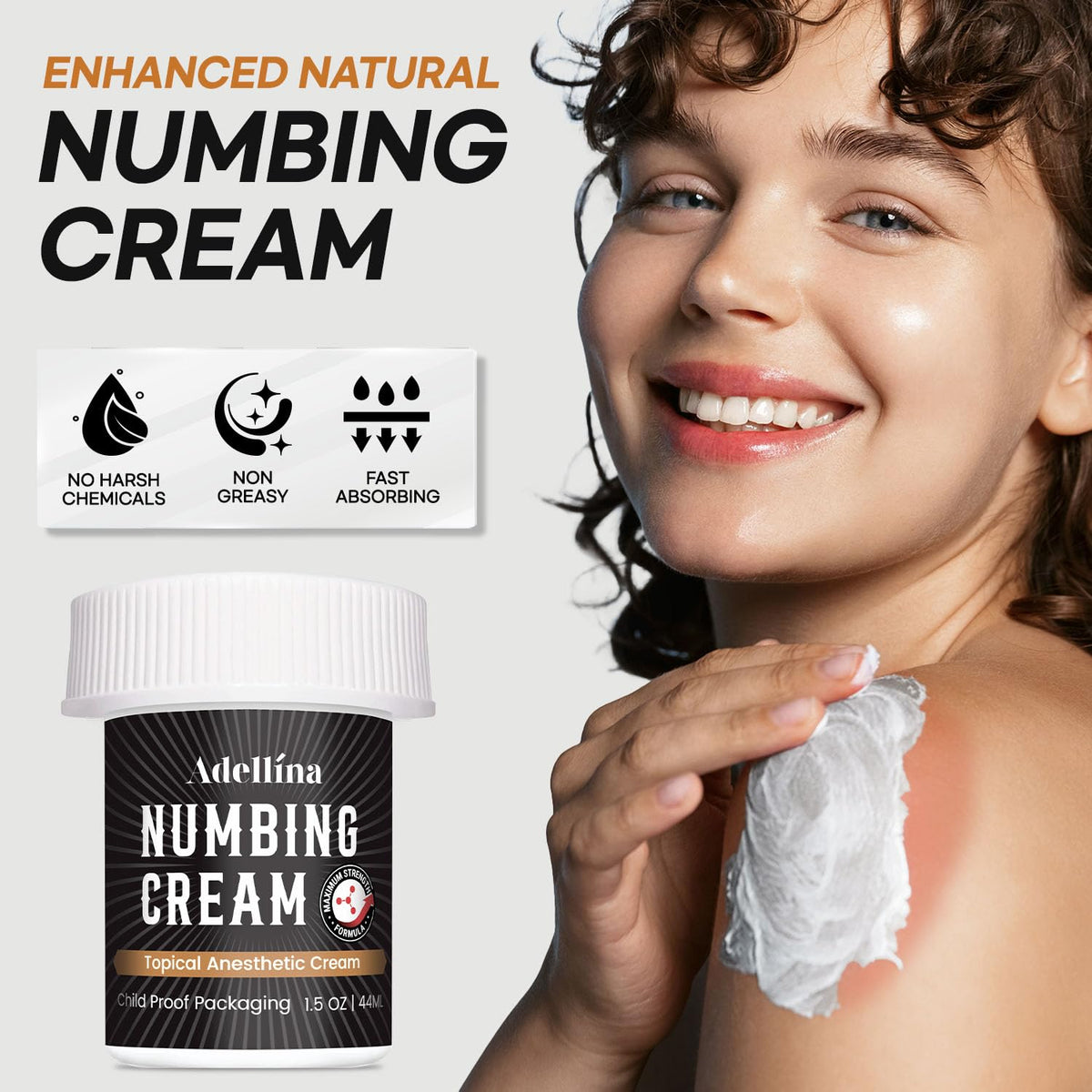 Adellina cream texture close-up showing non-greasy fast-absorbing feel