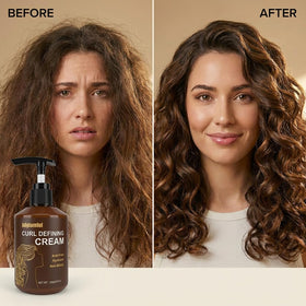 Adglamful before and after curls showing reduced frizz and enhanced definition