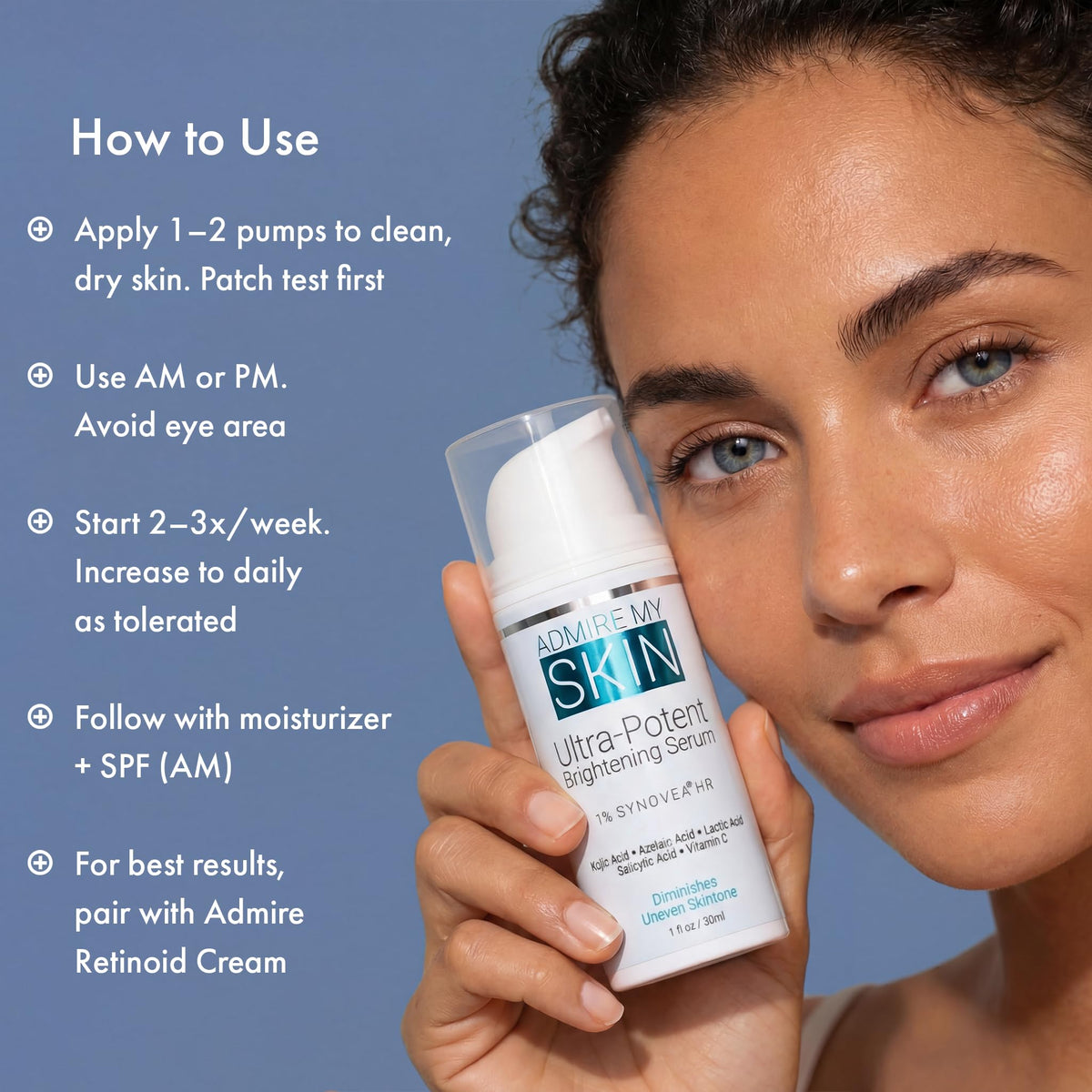 Admire My Skin before and after mockup illustrating visible tone improvement