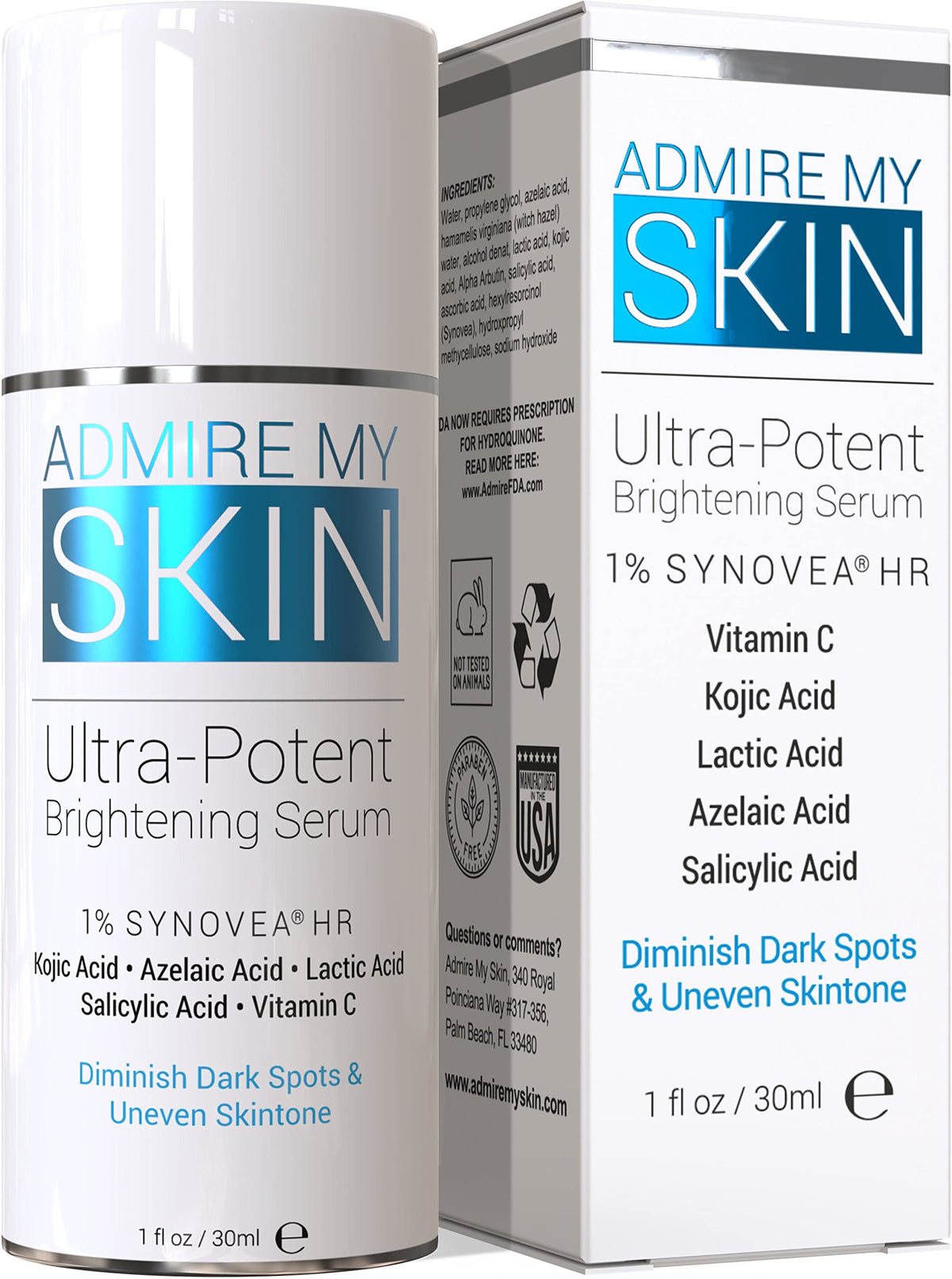 Admire My Skin front packaging showing 1oz bottle and product name benefit brightening