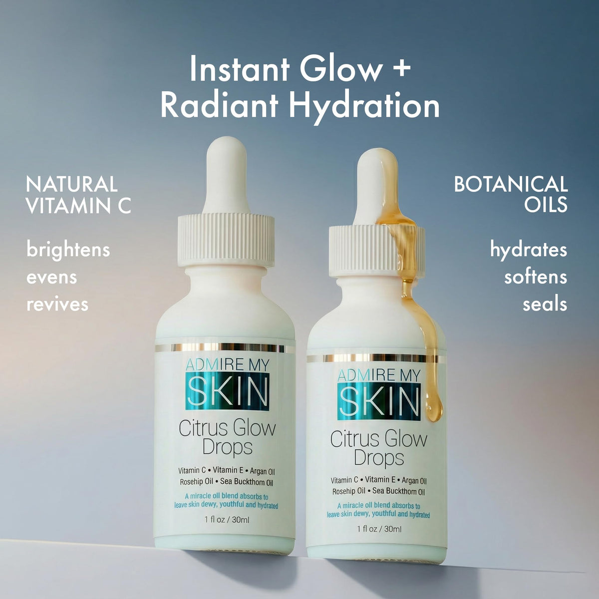 Admire My Skin dropper dispensing vitamin C oil for controlled application benefit