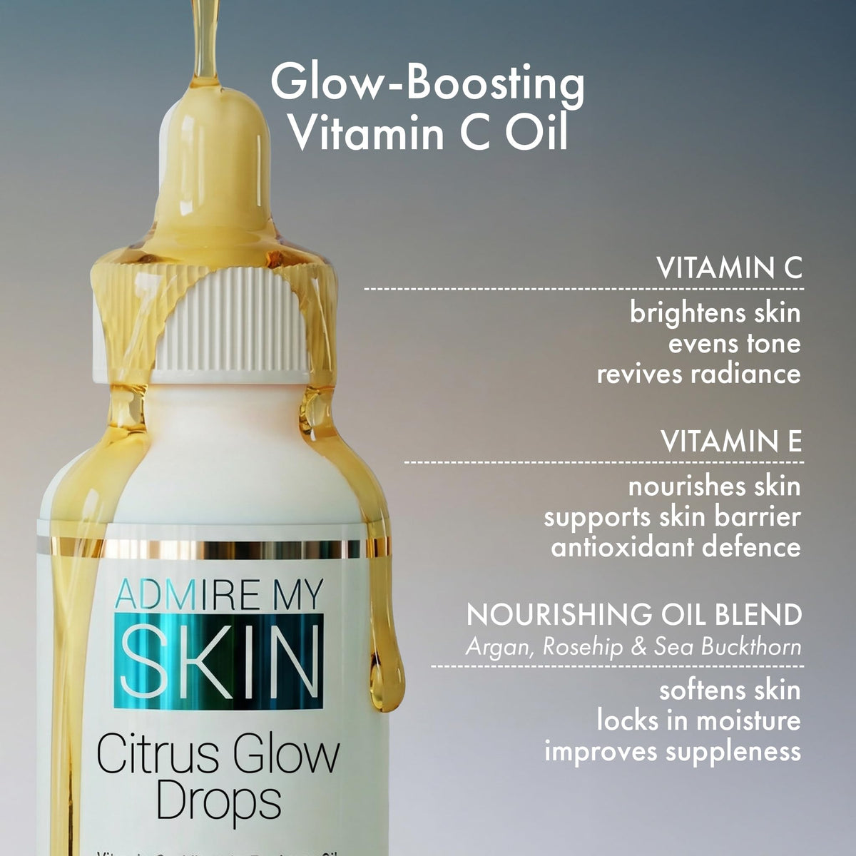 Admire My Skin label close-up showing ingredient list and clean formulation benefit