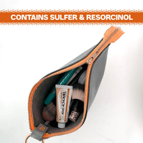 Adult Acnomel next to a ruler showing 1.3 ounce scale for portability benefit