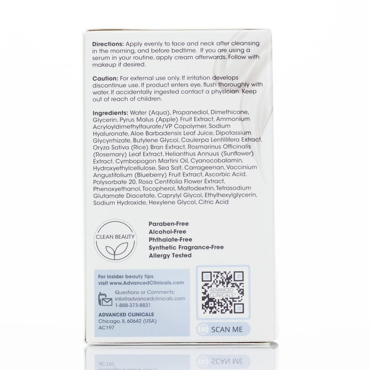 Advanced Clinicals aloe vera and apple extract ingredients displayed to show natural soothing