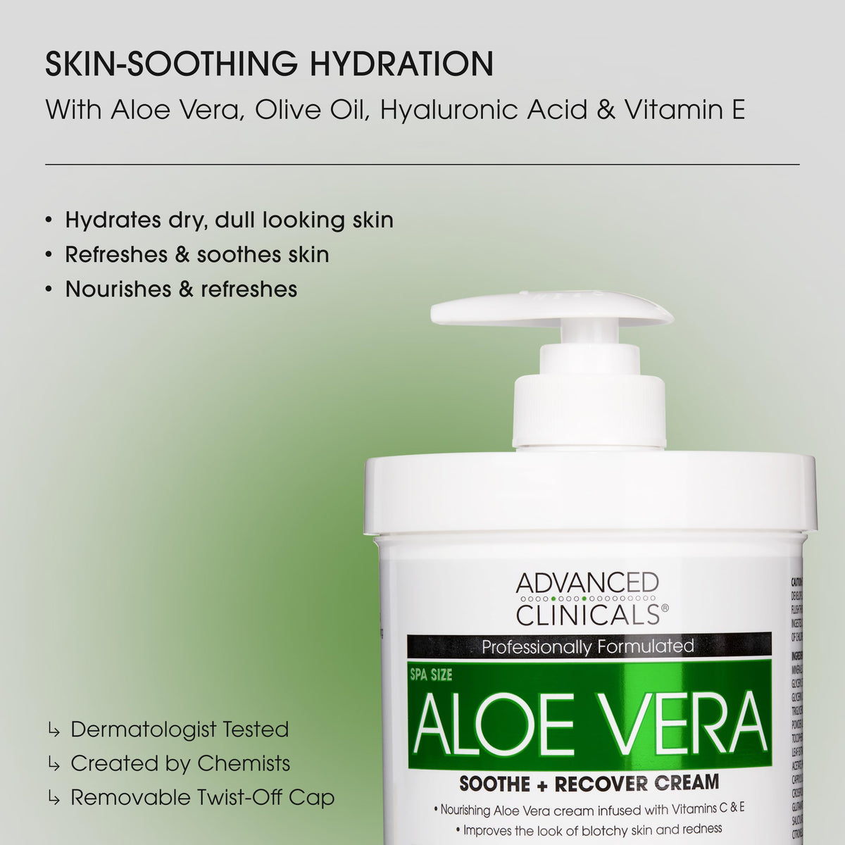 Advanced Clinicals open lid revealing creamy aloe vera texture for hydration