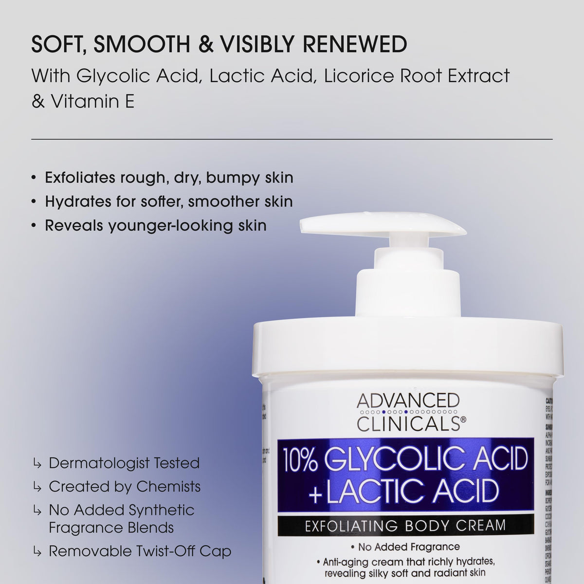 Advanced Clinicals product applied on arm showing visible texture improvement