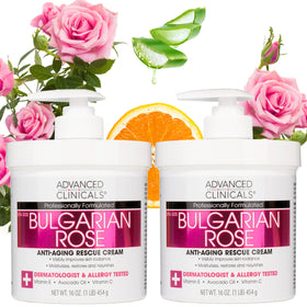Advanced Clinicals front packaging showing tub and rose scent benefits
