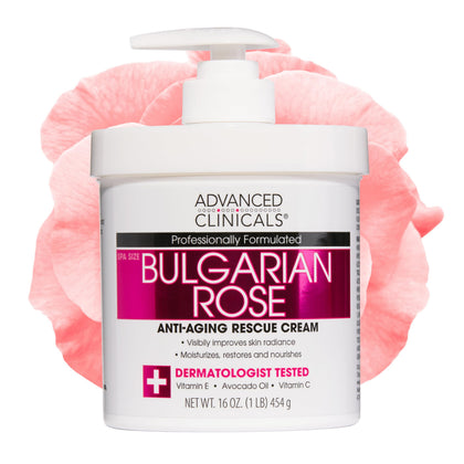 Advanced Clinicals front packaging showing 16 oz jar and rose scent benefit