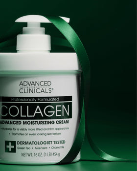 Smiling user applying Advanced Clinicals cream in a bright bathroom for visible skin comfort