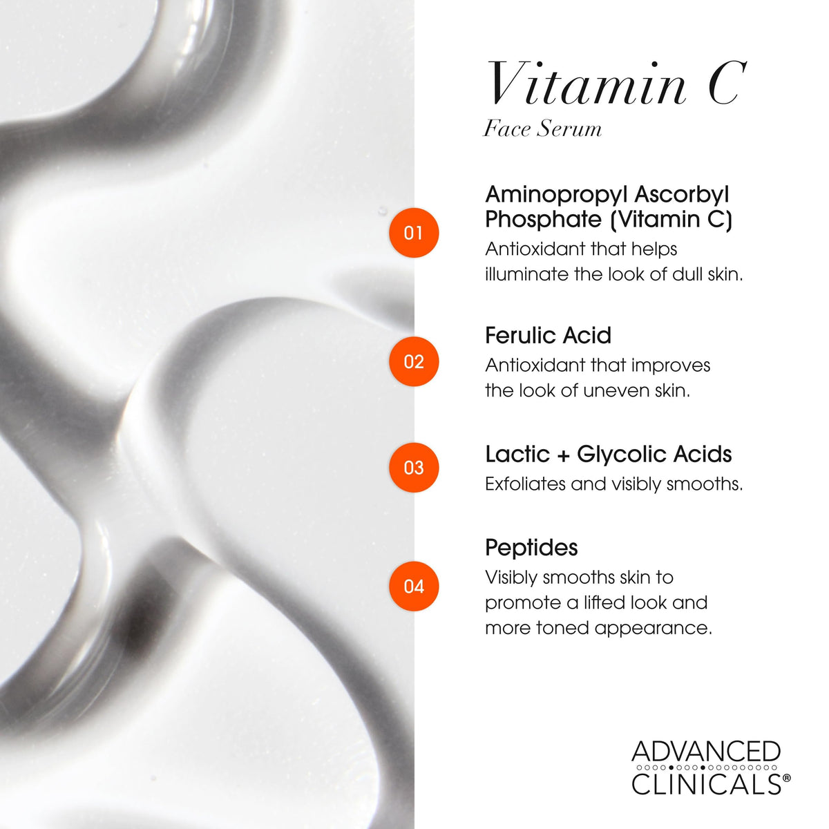 Advanced Clinicals dropper dispensing serum onto hand for easy application