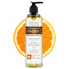 Advanced Clinicals front bottle showing vitamin C brightening body oil for glow