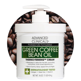 Advanced Clinicals front label showing green coffee bean lotion benefits