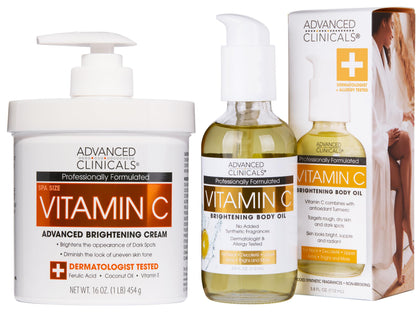 Advanced Clinicals front packaging of the vitamin C brightening set showing completeness and confidence