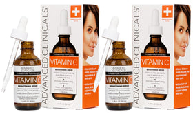 Advanced Clinicals front-packaging showing serum bottles and luminous benefit