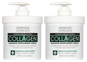 Advanced Clinicals front packaging showing collagen cream, clear product identity and benefit