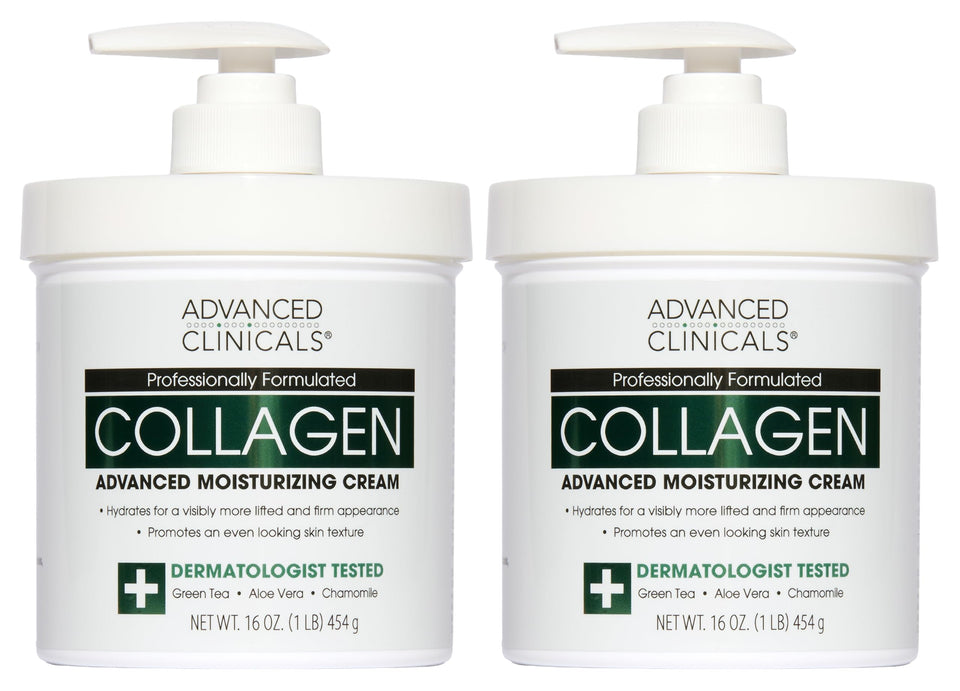 Advanced Clinicals front packaging showing collagen cream, clear product identity and benefit