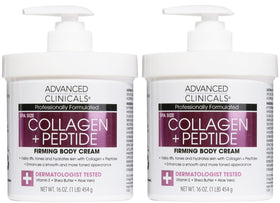 Advanced Clinicals front packaging of collagen peptides lotion showing branding and 2-pack benefit