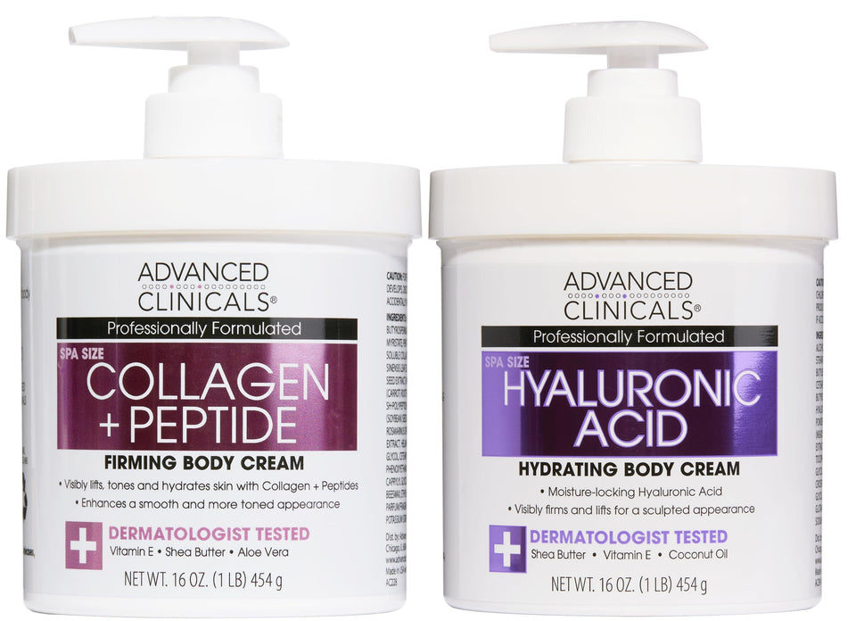 Advanced Clinicals front packaging showing both lotion tubes and set benefits