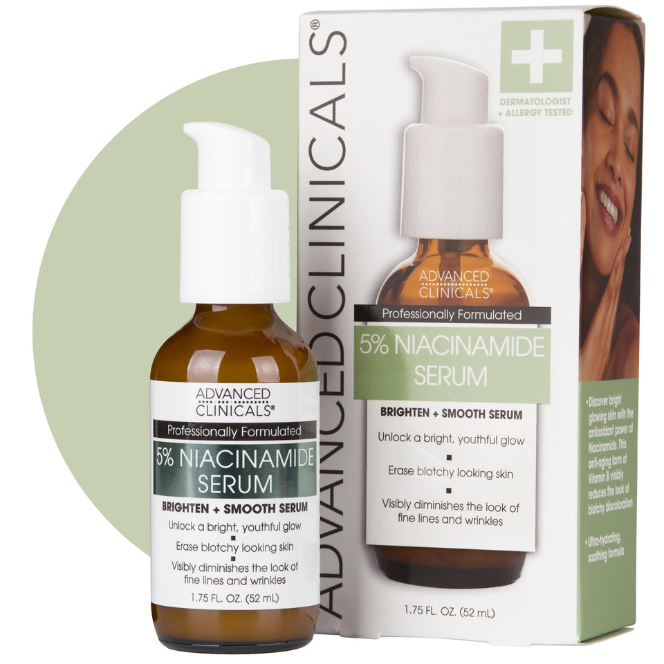 Advanced Clinicals front pump serum bottle, clear packaging, quick absorption benefit