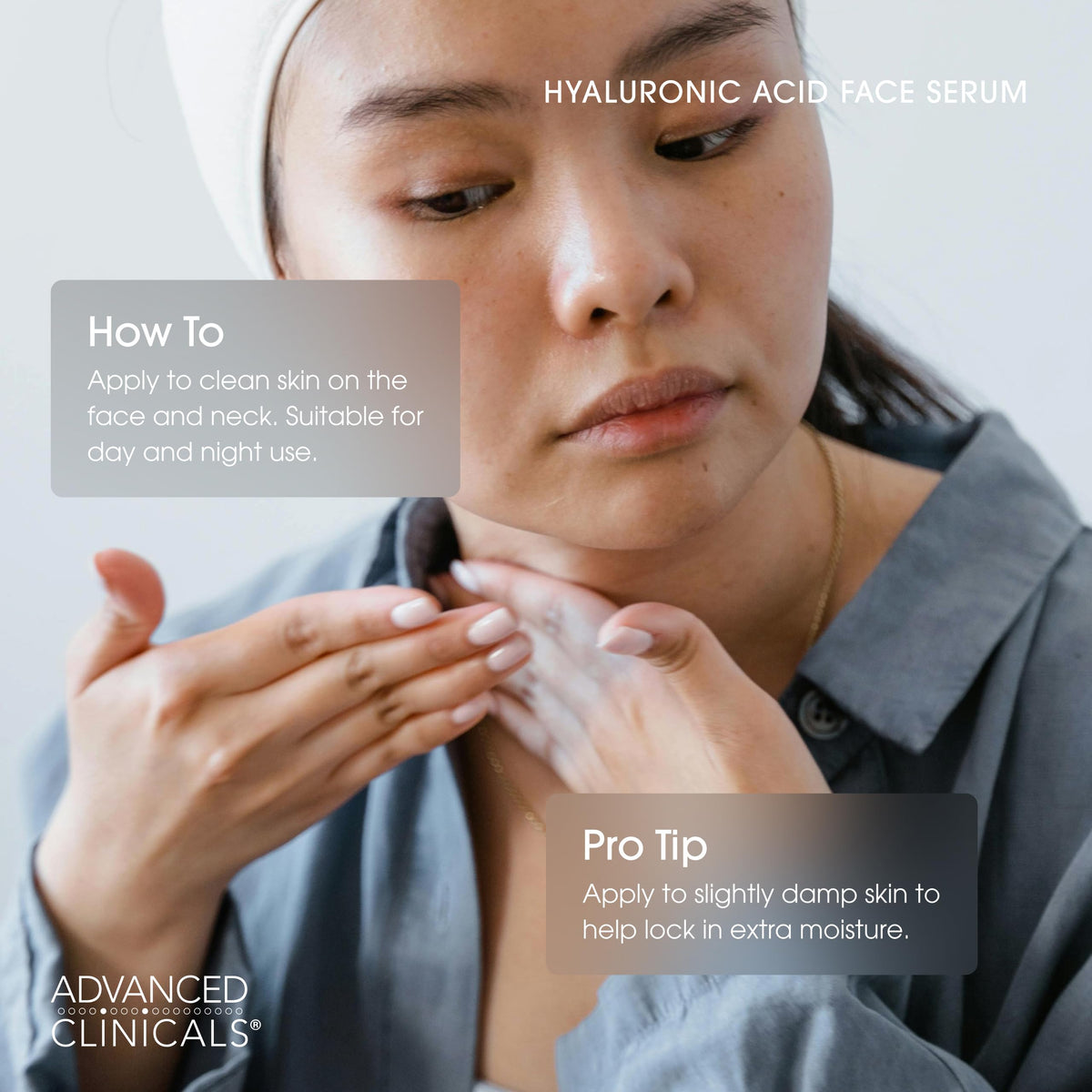 Advanced Clinicals applying serum to face during morning routine for plumper skin