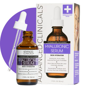 Advanced Clinicals front bottle showing serum packaging and clear labeling benefit hydration