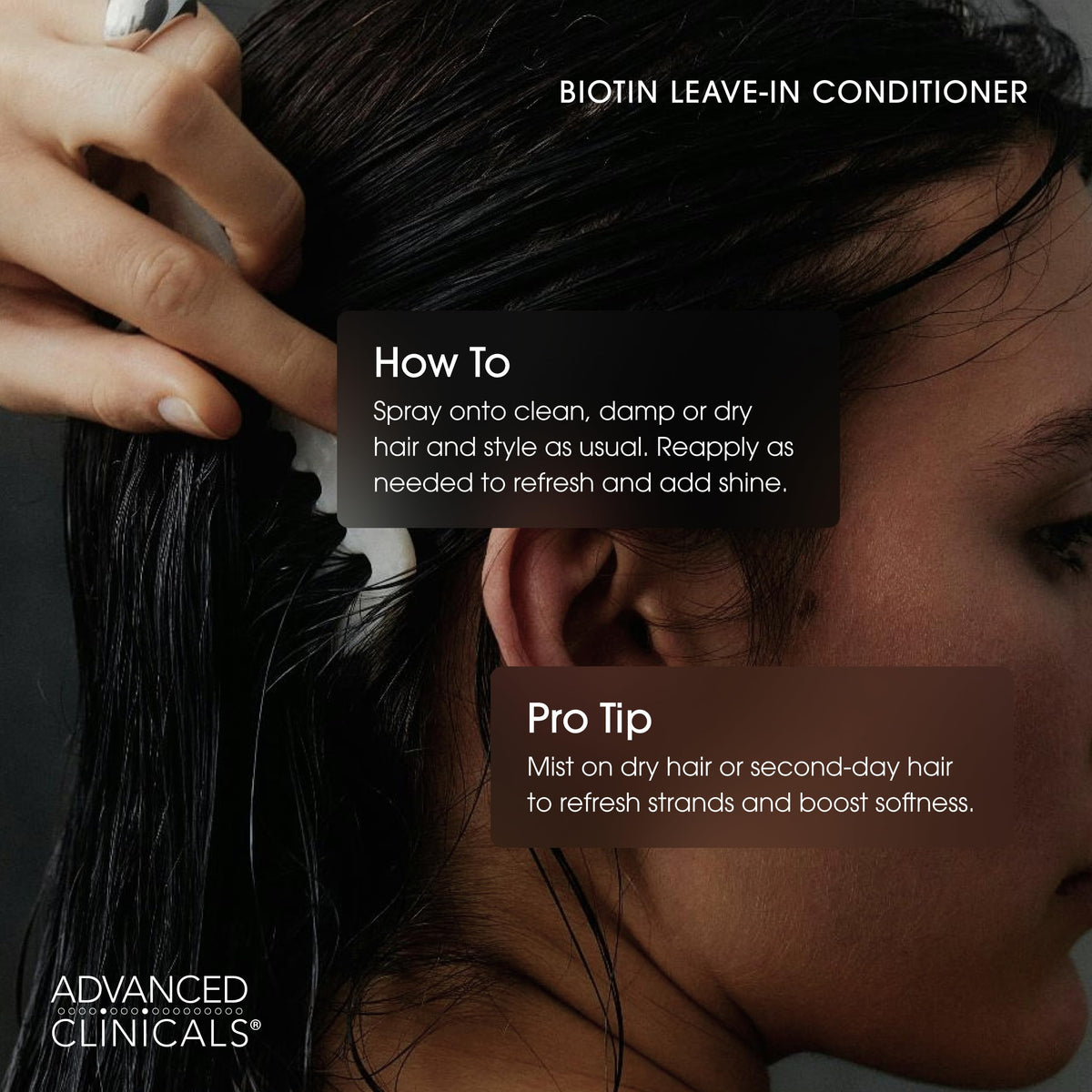 Advanced Clinicals being applied to damp hair for detangling and softness