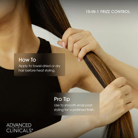 Advanced Clinicals applied to wet hair demonstrating detangling benefit
