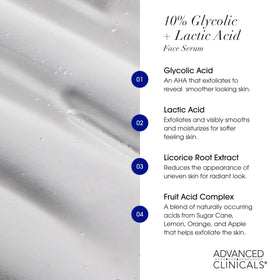 Advanced Clinicals ingredient label highlighting licorice and fruit acids benefits