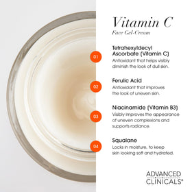 Advanced Clinicals ingredient concept with vitamin C and niacinamide emphasizing benefits