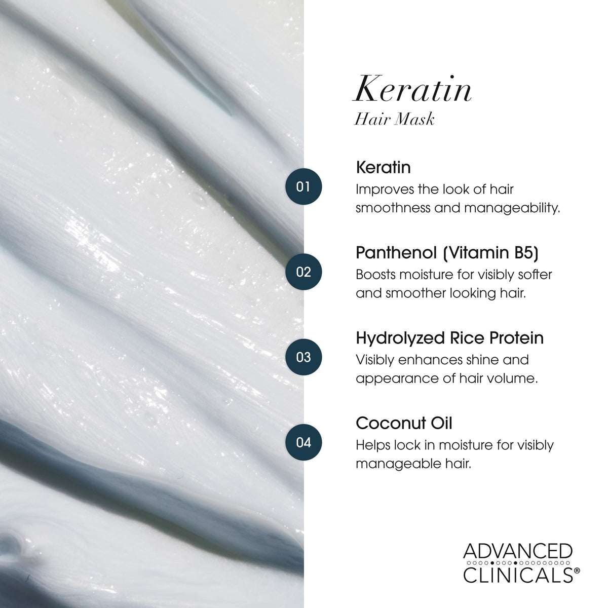 Advanced Clinicals applying mask to damp hair for improved manageability
