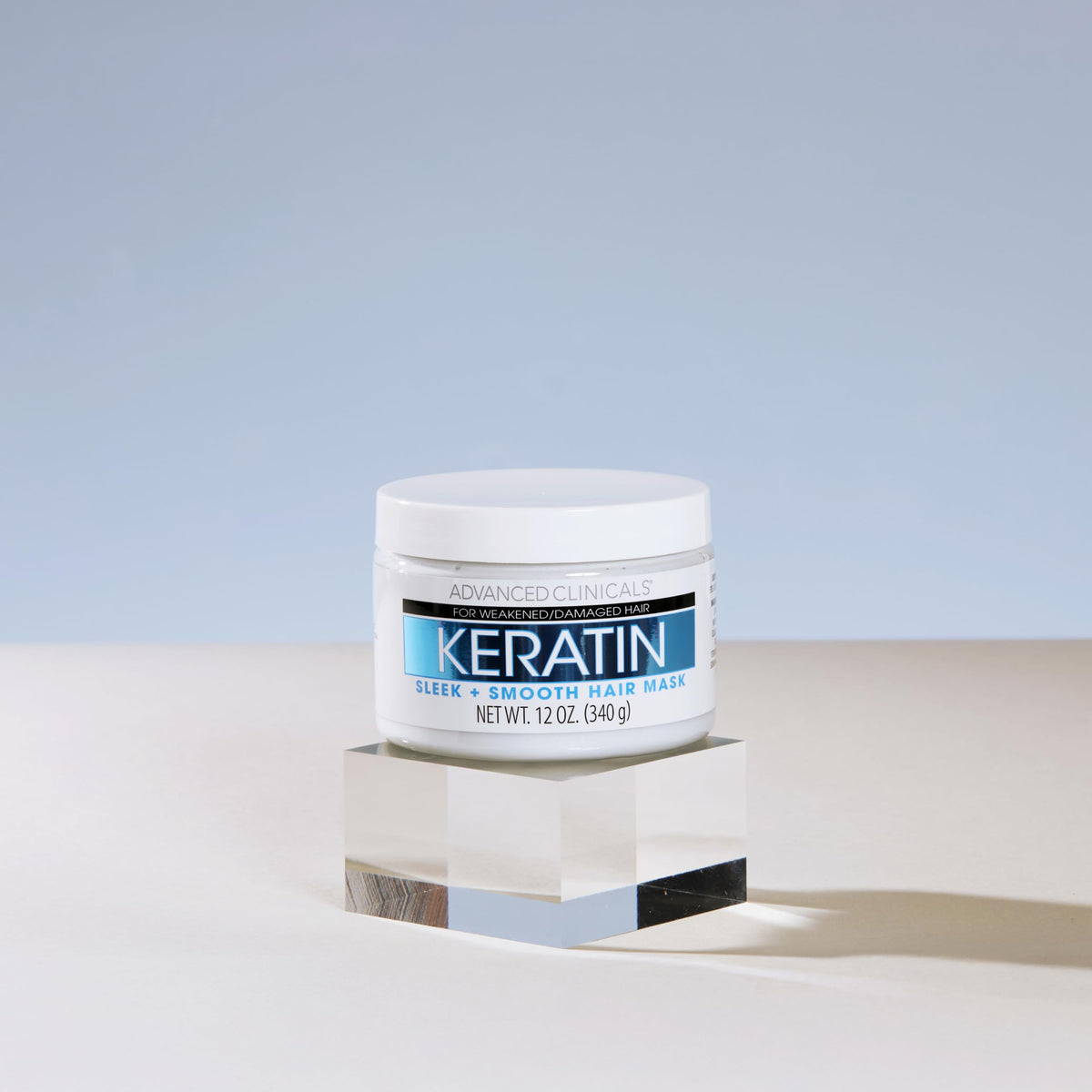 Advanced Clinicals jar on bathroom shelf in lifestyle setting for routine use