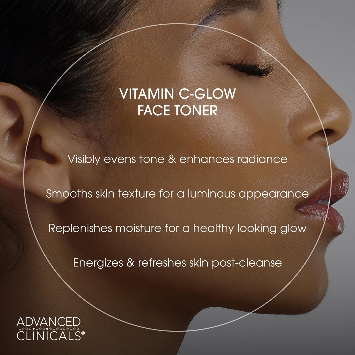 Advanced Clinicals label close-up showing vitamin C and ferulic acid highlights